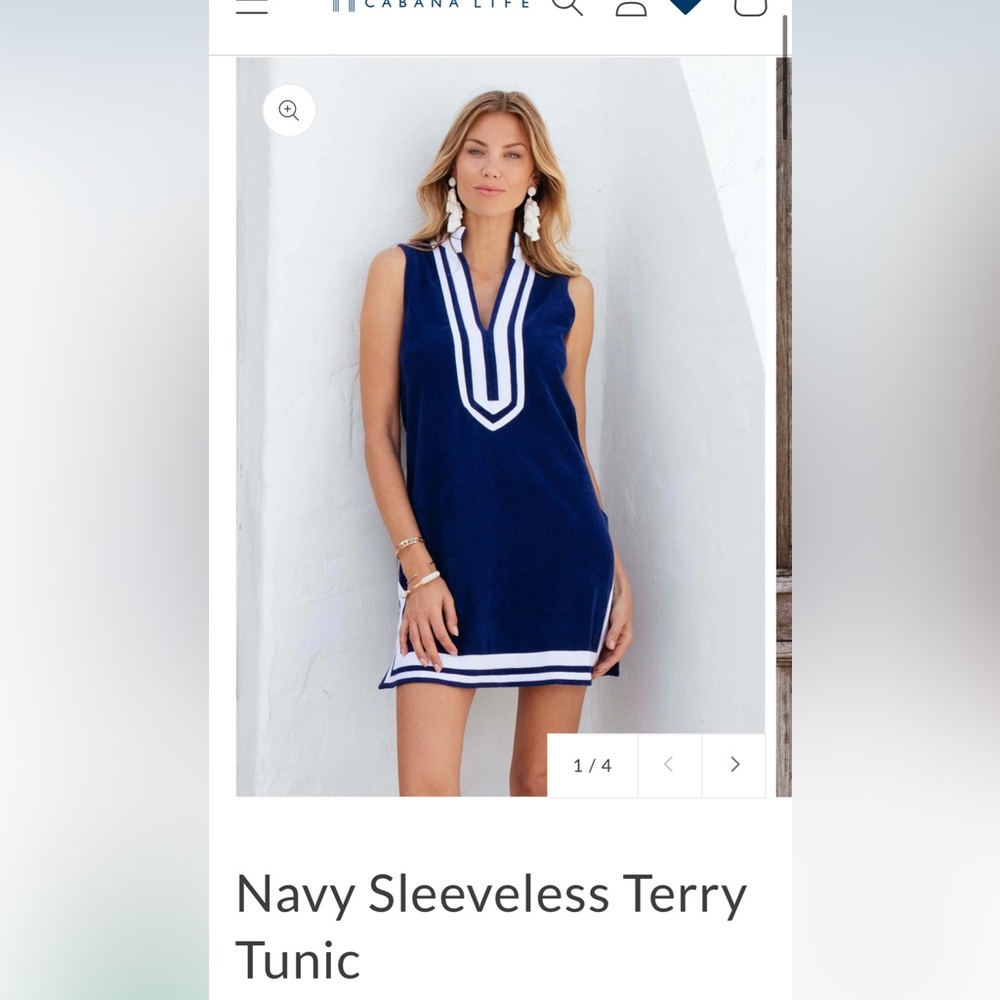 Cabana Life Navy Sleeveless Terry Tunic Size M
